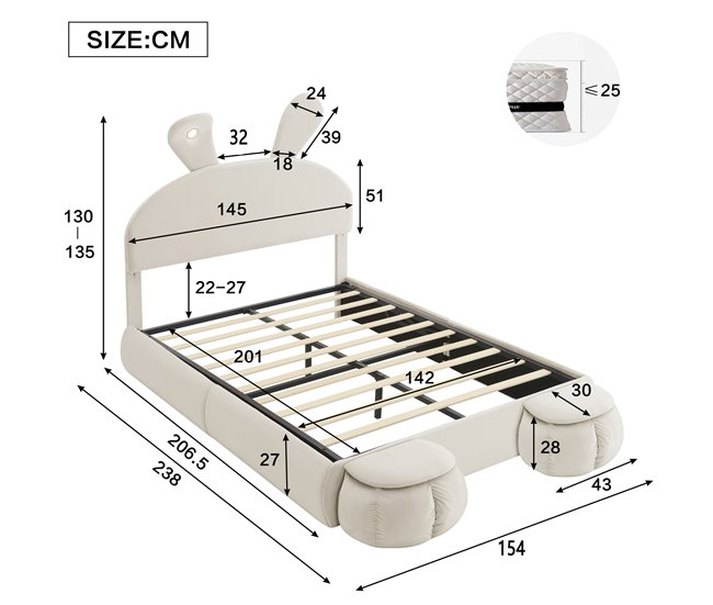 Camas de matrimonio 154x238 Beige