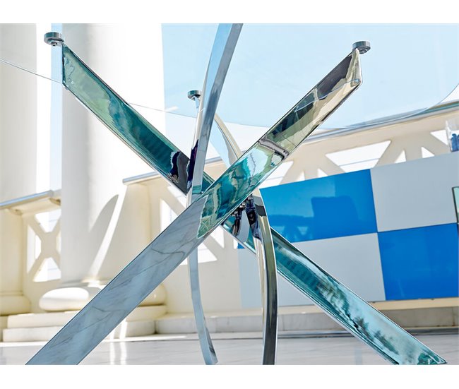 ANGEL CERDA Mesa comedor redonda cristal templado y acero cromado 120x120 Transparente