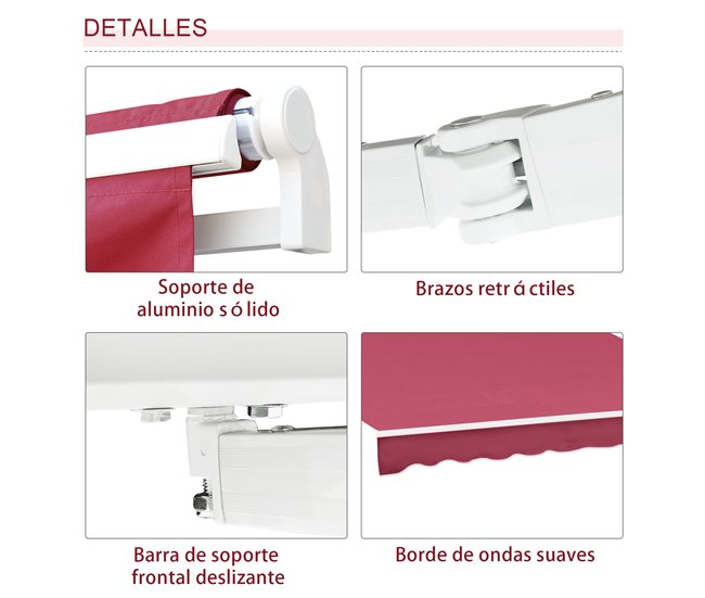 Toldo Manual Plegable Poliéster, Metal Outsunny 395x245 Rojo