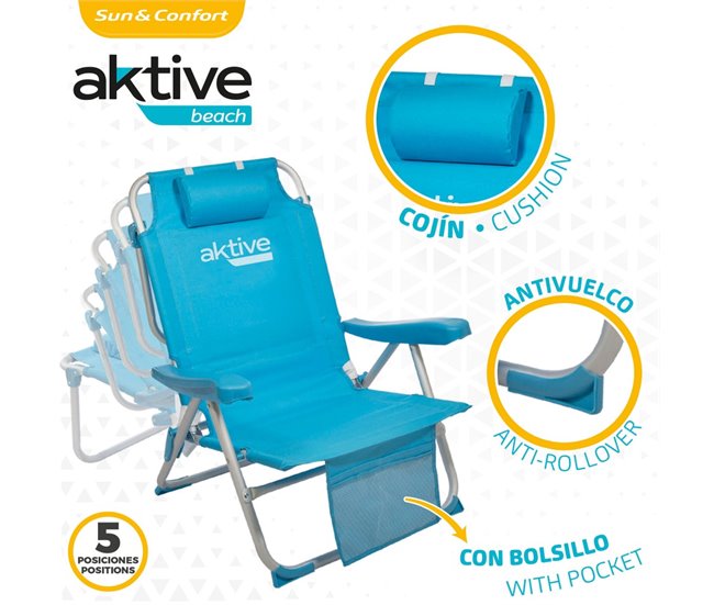 Silla mochila plegable aluminio Aktive Beach 5 posiciones Azul