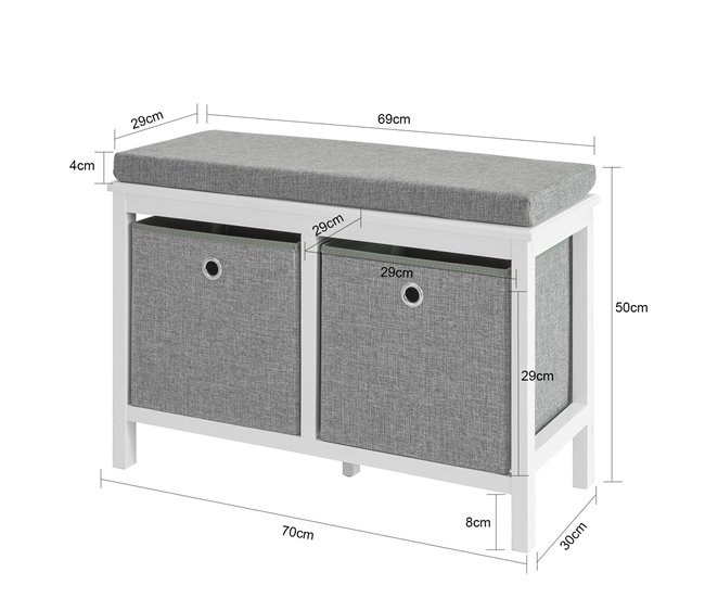 Banco Zapatero de Entreda con 2 Cestas FSR81-HG SoBuy Gris