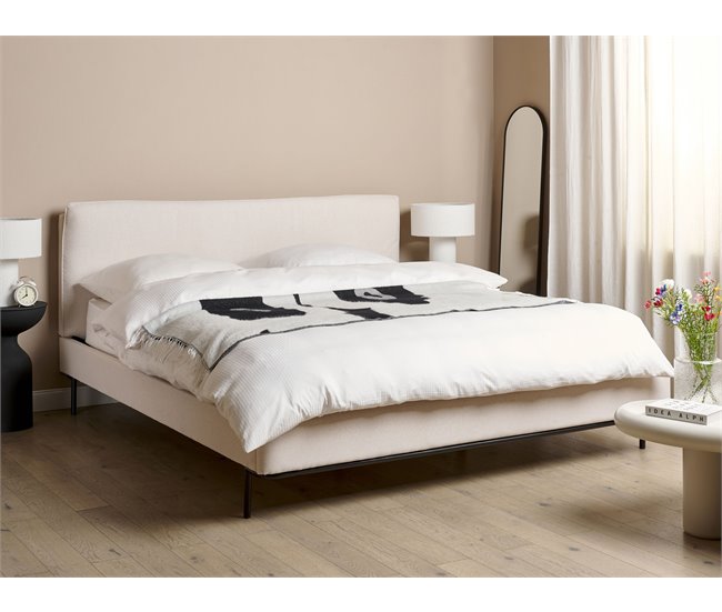 Beliani Cama con somier Poliéster CORIO 193x219 Crema