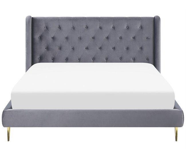 Beliani Cama con somier Terciopelo FORBACH 194x218 Gris
