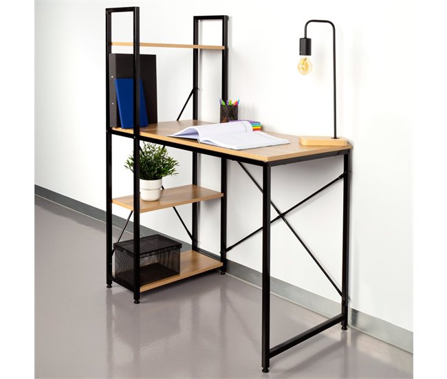 Max Home Escritorio con estantería madera y acero 120x64 Negro/ Madera