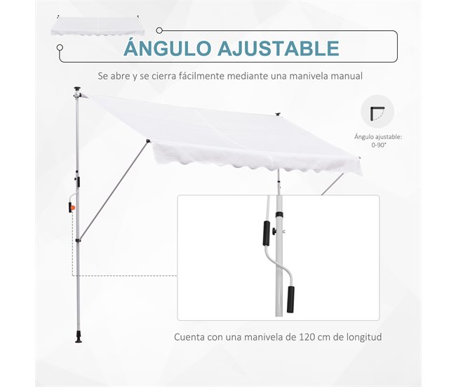 Toldo Manual Retráctil Metal, Aluminio, Poliéster Outsunny 300x150 Blanco
