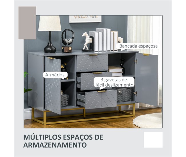 Aparador de Salón MDF, Metal HOMCOM, hogar - muebles de comedor Gris