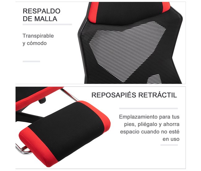 Silla de Oficina esponja, tejido de malla Vinsetto Rojo