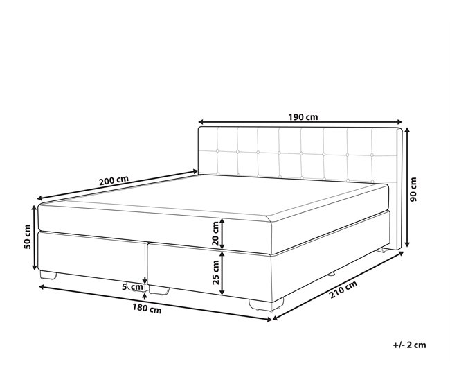 Beliani Cama continental Poliéster ADMIRAL 190x210 Gris Claro