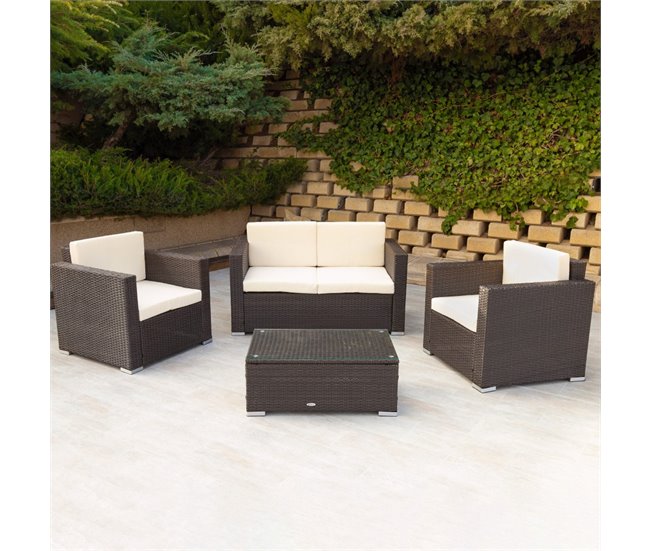 Conjunto muebles terraza sillones, sofá y mesita ratán Aktive Negro