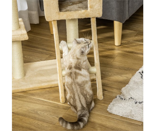 Árbol Rascador para Gatos Aglomerado de Madera, Felpa, Sisal Beige