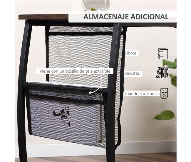 Mesa Auxiliar MDF, Metal y Poliéster HOMCOM 53x35 Marron