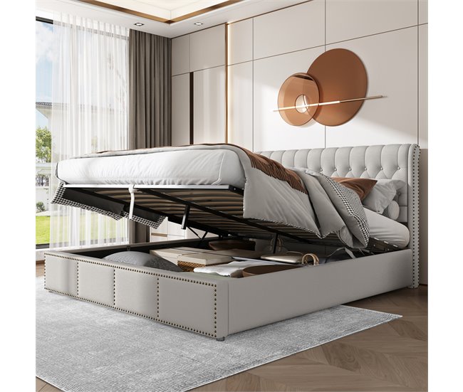 Cama con almacenamiento 200x160 Gris Claro