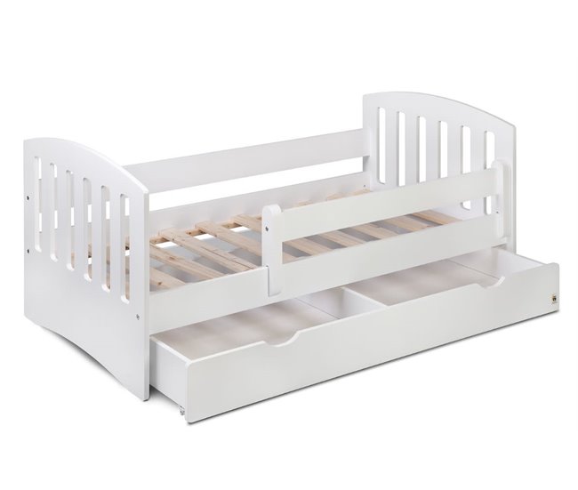 YappyLux Cama infantil de madera con cajón 80x163 Blanco