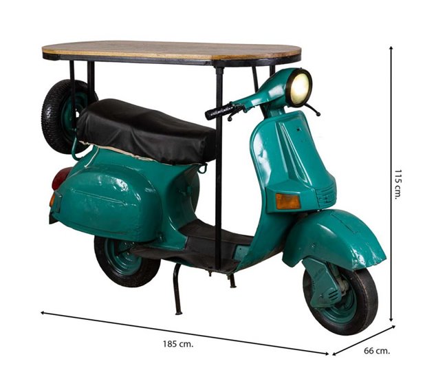 Barra botellero moto vespa de metal y madera Azul