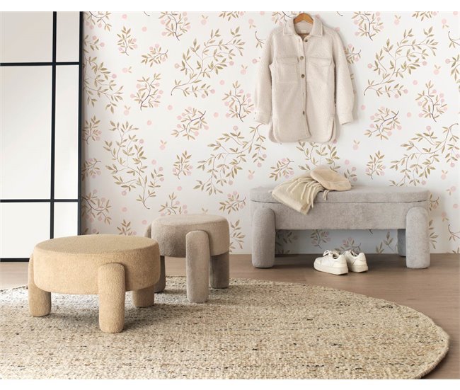 Banqueta-baul estructura y patas tapizadas en boucle Gris Claro