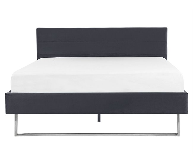 Beliani Cama con somier Terciopelo BELLOU 214x165 Gris Oscuro