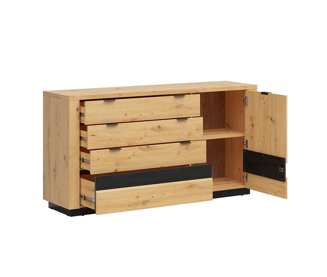 Bufé 1 puerta 4 cajones con LED Glenn Madera