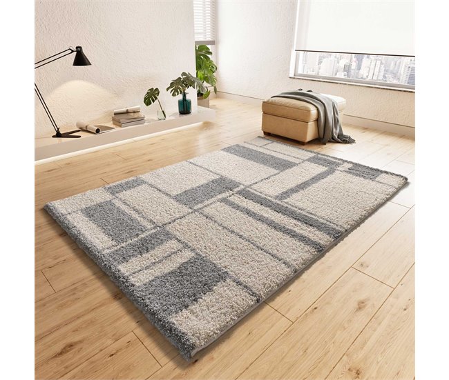 Alfombra shaggy geométrica HELIA - ATTICGO 133x190 Plateado