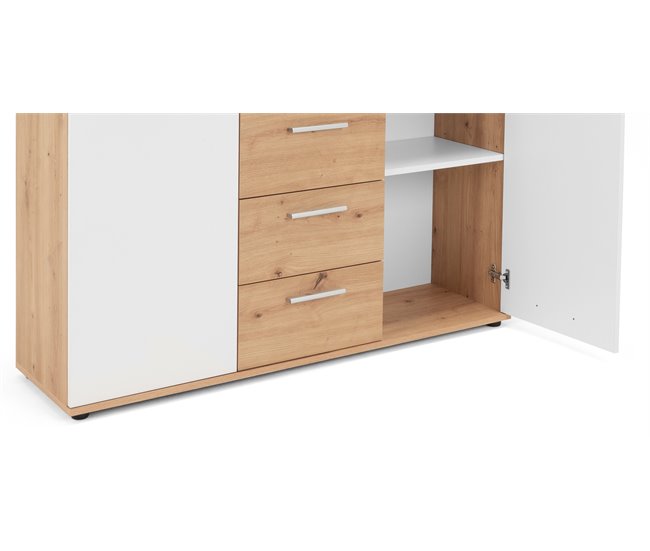 Aparador con 2 puertas y 4 cajones JACKY Blanco/ Madera