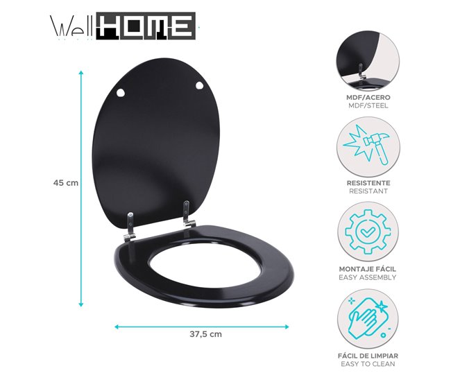 Well Home Asiento de Inodoro con tapa Negro