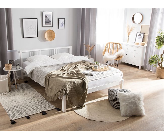 Beliani Cama Madera de pino VANNES 167x209 Blanco