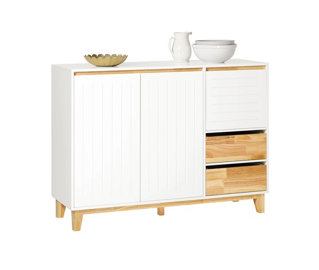 Aparador de Cocina Recibidor 3 Puertas y 2 Cajones FSB75-WN SoBuy Blanco