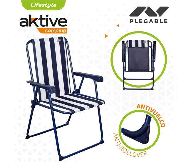 Silla plegable fija rayas marineras Aktive Garden Azul