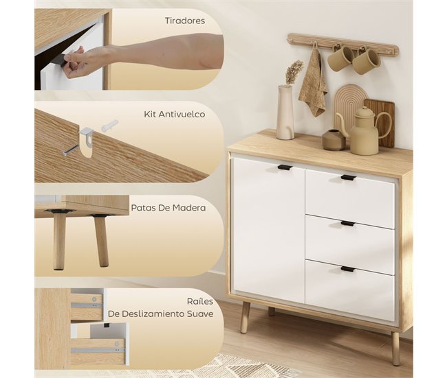 Aparador Melamina de Madera, MDF HOMCOM Blanco