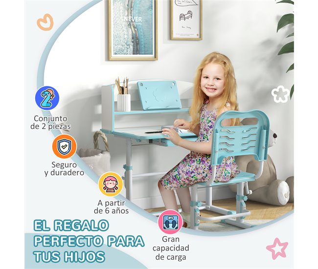 Pupitre Infantil PP, MDF, Acero ZONEKIZ 54x80 Azul
