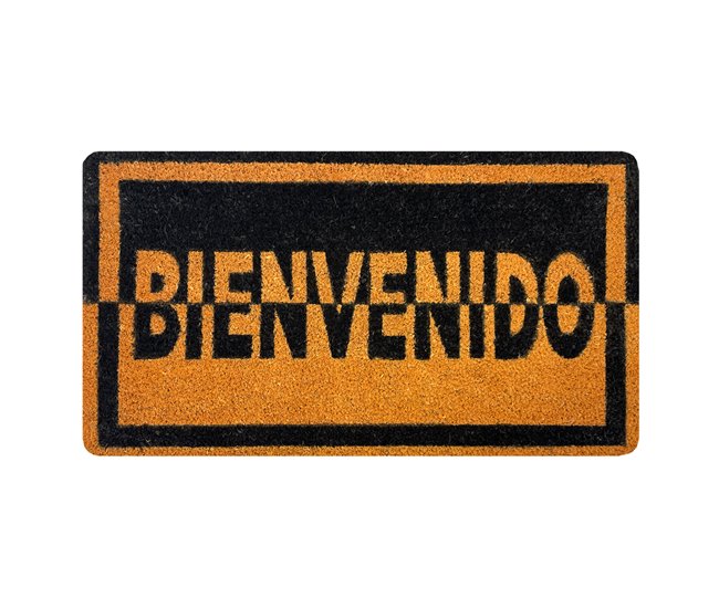Acomoda Textil – Felpudo de Coco Natural Ecológico Animado. Negro/ Naranja