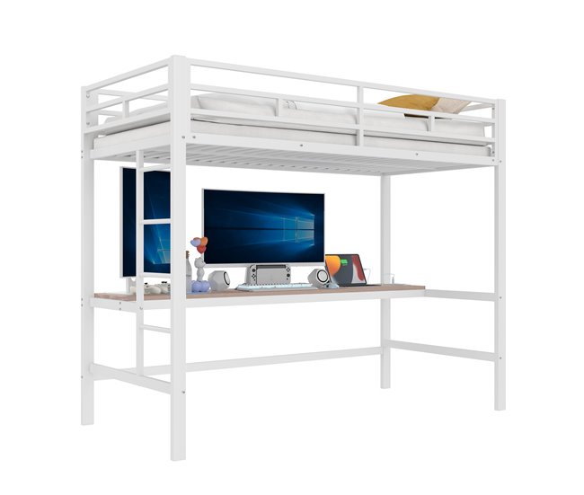 Cama alta para niños 94x204 Blanco
