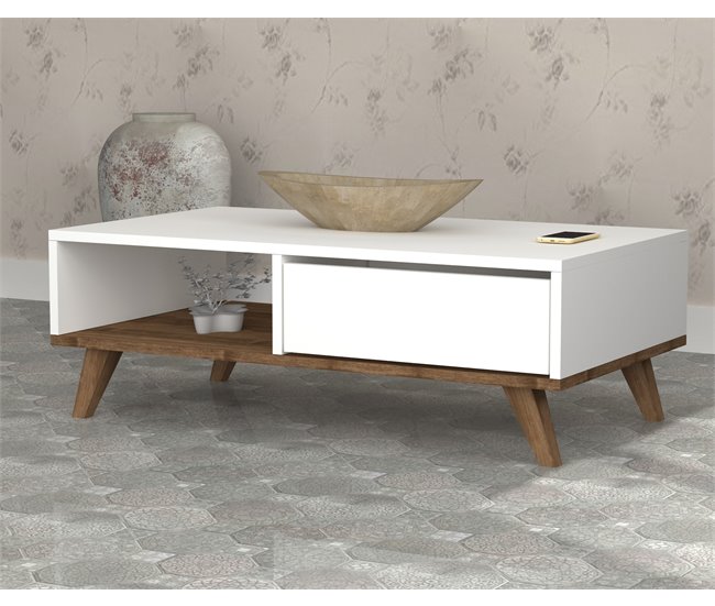 Mesa de centro GLIN color blanco y nogal Blanco