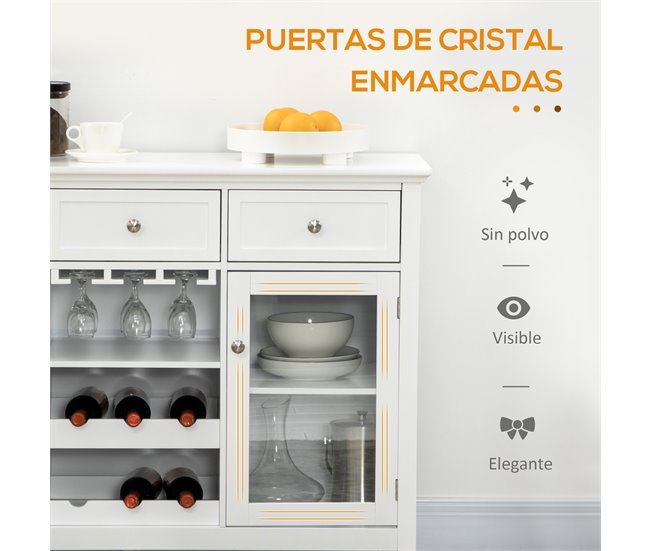 Aparador de Cocina MDF, Melamina de Madera, Vidrio Templado 120 Blanco