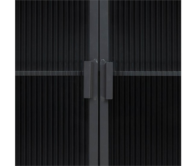 Aparador de metal y madera con vidrio, Negro