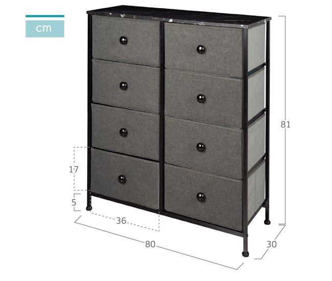 Max Home Cómoda 8 cajones de tela 80 Blanco
