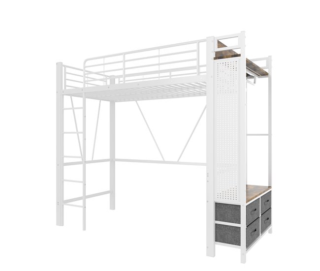 Cama alta para niños 95x227 Blanco