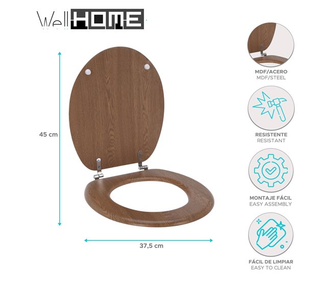 Well Home Asiento de Inodoro con tapa Madera