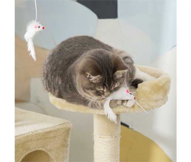 Árbol para Gatos Tablero Madera Aglomerado, Felpa y Sisal PawHut Beige