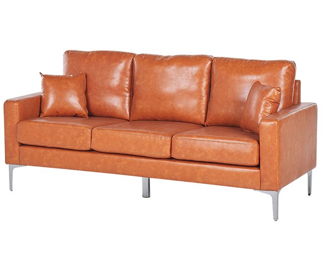 Beliani Sofá de 3 plazas Piel sintética GAVLE Dorado