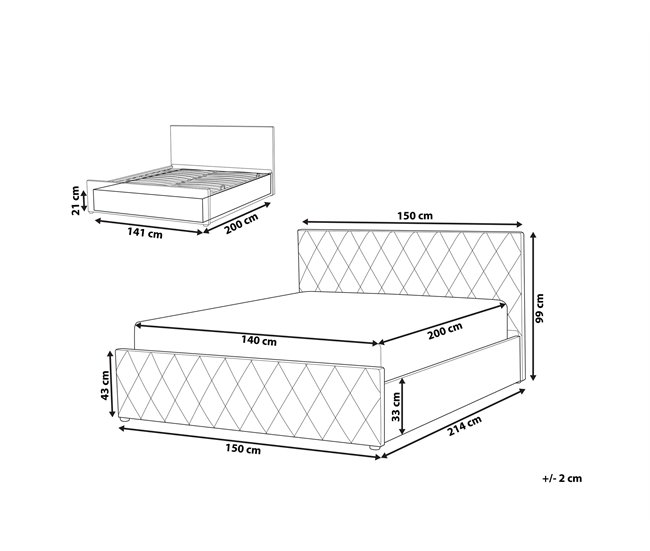 Beliani Cama con somier Terciopelo ROCHEFORT 150x214 Gris