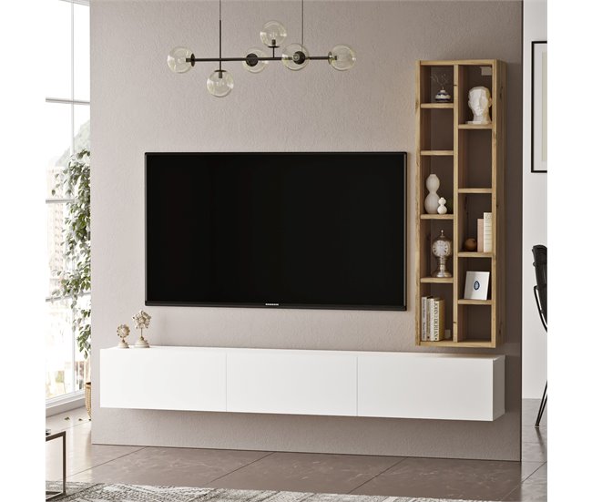 Mueble Para Tv Y Estantería Luvio Blanco