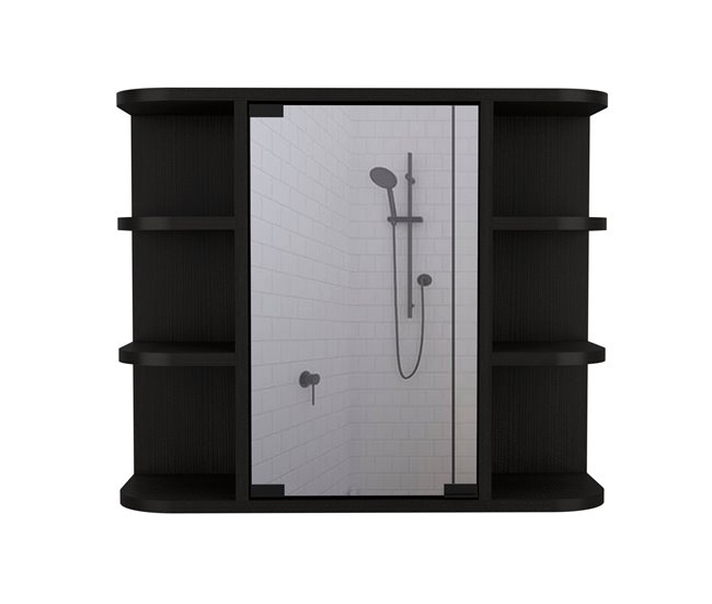 Armario de Pared para Baño Milán con Estantes y Espejo Negro