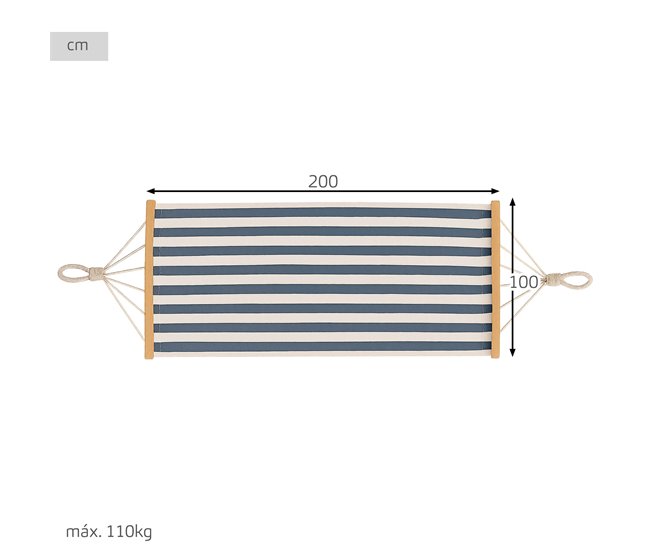 Aktive Hamaca colgante a rayas con soportes de madera Blanco/ Azul