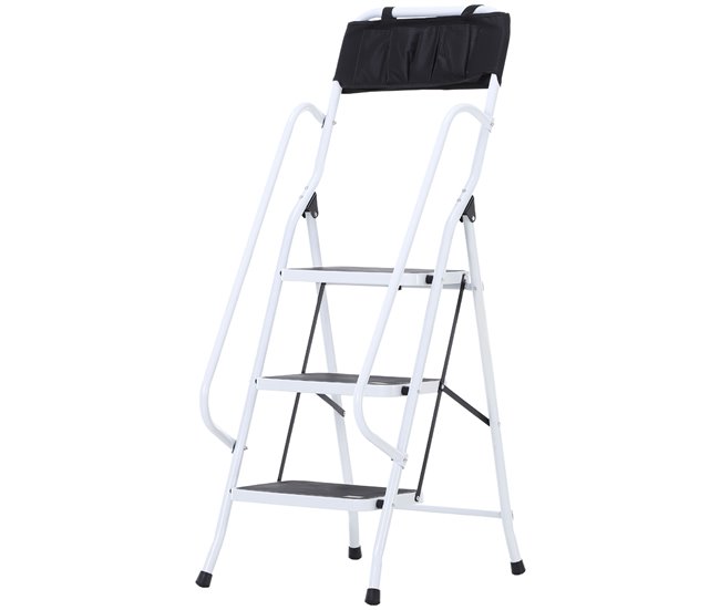Escalera Plegable Metal, Acero HOMCOM Blanco