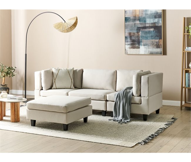 Beliani Sofá con reposapiés Poliéster UNSTAD Beige