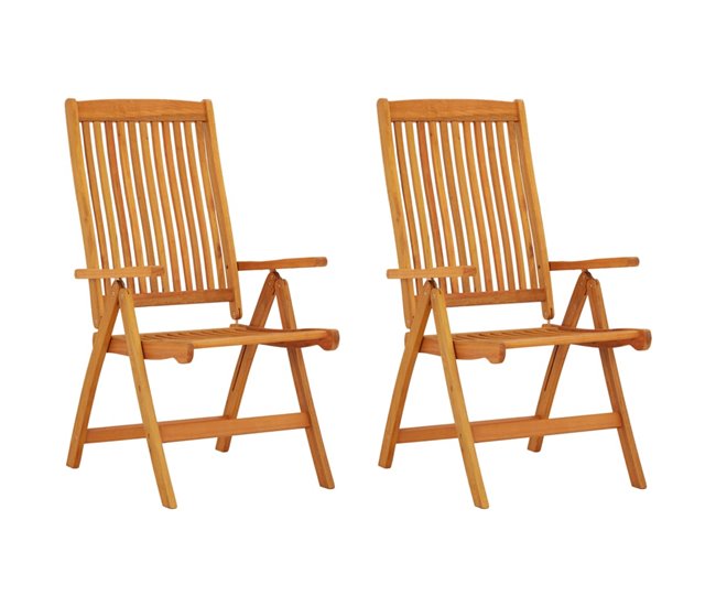 2 Sillas de jardín plegables de madera maciza de eucalipto Marron