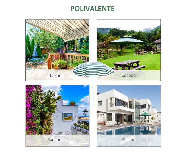 Sombrilla de Playa Tela Poliéster, Metal Outsunny 180x180 Multicolor