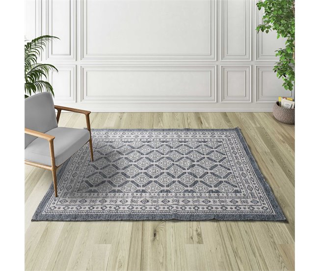 Alfombra étnica kilim con flecos CHANDIA - ATTICGO 120x170 Azul
