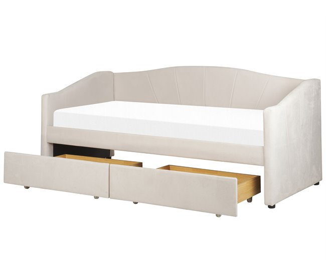 Beliani Cama con almacenaje Poliéster VITTEL 214x98 Beige