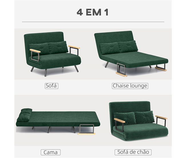 Sofá Cama Doble Terciopelo Sintético, Espuma HOMCOM Verde